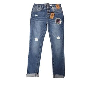 Hippie Girl Kids Girls Blue Denim‎ Jeans Size 12 Cropped Distressed Button Fly